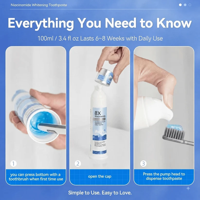Dmluckin® Foaming Whitening Toothpaste 8X - Fresh Breath Stain Removal Gentle Teeth Cleaning 100ml-D