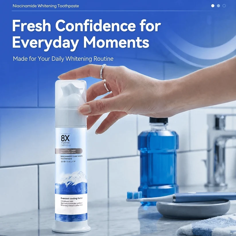 Dmluckin® Niacinamide whitening toothpaste lifestyle scene